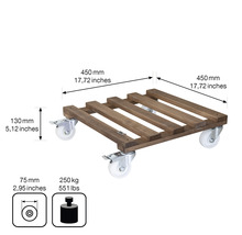 Plantenroller van hout, 450x450 millimeter, met wielen