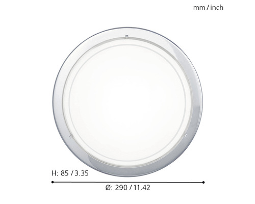 Ronde plafondlamp met afmetingen van hoogte en diameter