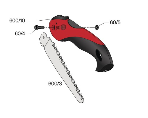 Opvouwbare zaag met schroeven, zaagblad en handgreep
