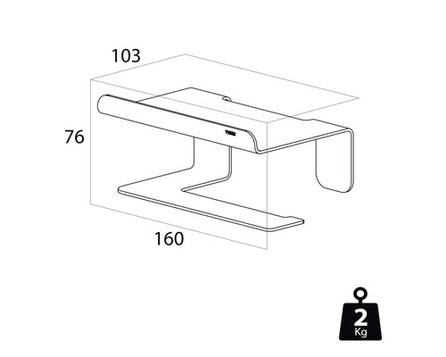 Technische tekening van de wandplank met afmetingen en gewicht.