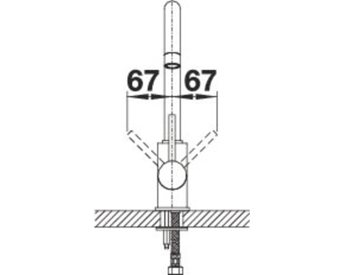 Technische tekening van een kraan met afmetingen 67.