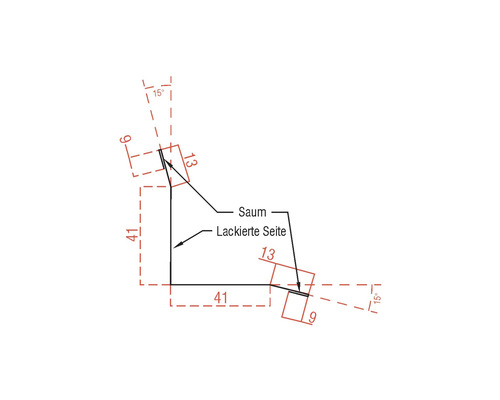 Technische tekening met afmetingen van een hoekprofiel.