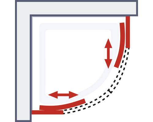 Hoekdouche met verstelbereik en pijlen om de variabiliteit te illustreren