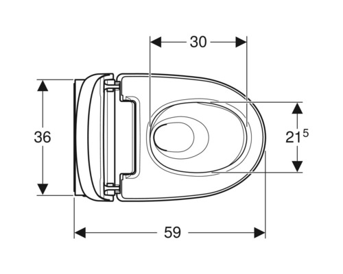 Technische tekening van een wandcloset met afmetingen