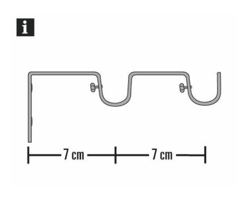 Schema van een gordijnroedesteun met de afmetingen 7 cm