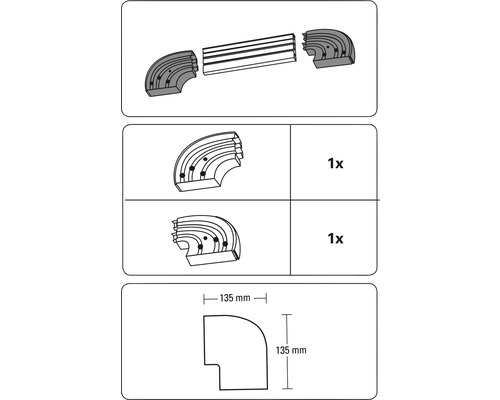 Installatie-instructies voor kabelgoothoekstukken, afmetingen en montage-informatie
