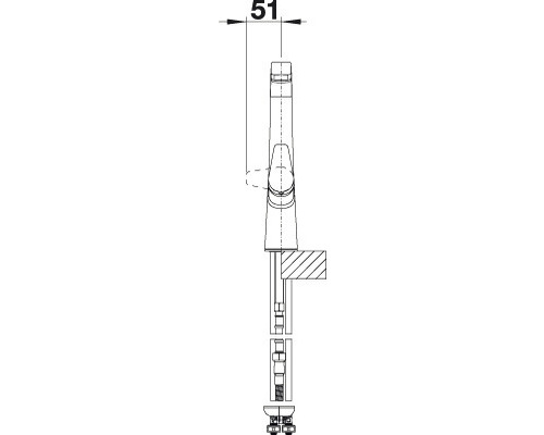 Tekening van een kraan met de maatvoering 51 millimeter