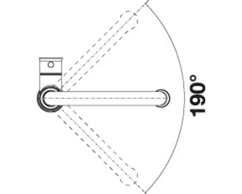 Tekening van een deurkruk met een zwenkbereik van 190 graden