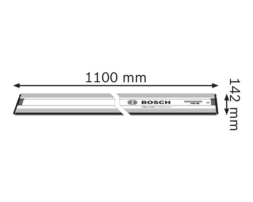 Bosch geleiderail met afmetingen 1100 mm lengte en 142 mm breedte