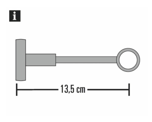 Technische tekening van een kapstokhaak met de afmetingen 13,5 cm.