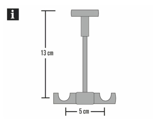 Technische tekening van een houder met de afmetingen 13 cm hoog en 5 cm breed.