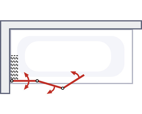 Schematische weergave van een badkuip met een opklapbare badwand