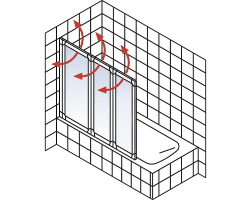 Badwand met ventilatiepijlen in een badkamer met tegels