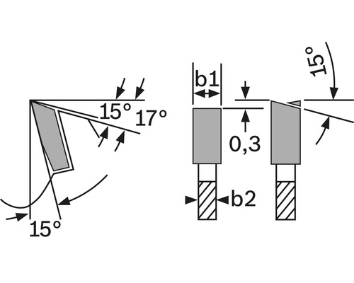 Technische tekening van een gereedschap met hoek- en maatgegevens