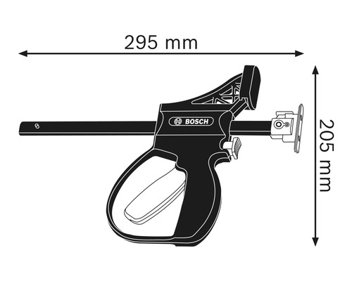 Bosch éénhandsklem met afmetingen 295 mm breed en 205 mm hoog