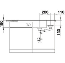 Technische tekening van een spoelbak met maatvoering voor keukenplanning