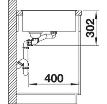 Schets van een gootsteen met afmetingen.