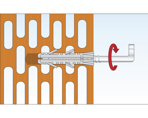 Bevestiging van een schroef met plug in een geperforeerde baksteen