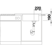 Tekening van een gootsteen met maatvoering voor installatie