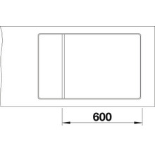 Technische tekening van een wastafel, breedte 600 millimeter