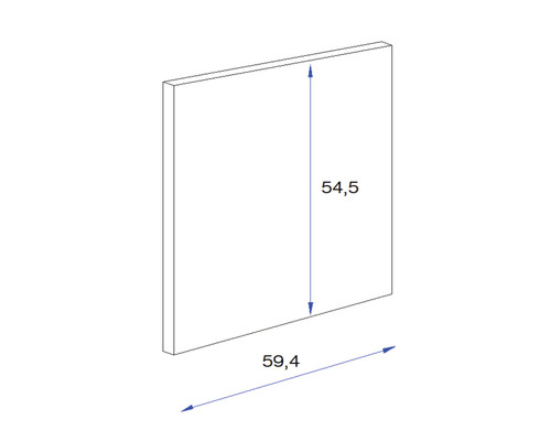 Tekening van een plaat met de afmetingen 54,5 en 59,4