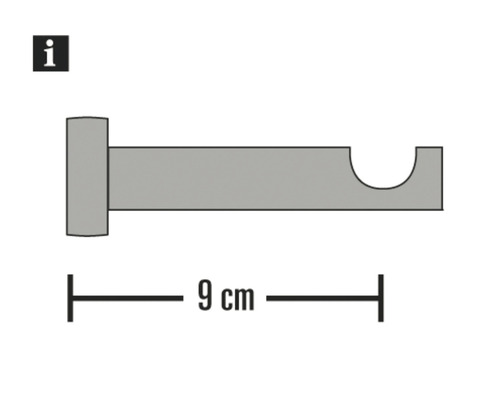 Gordijnroedehouder zijaanzicht met maatvoering negen centimeter