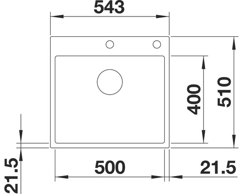 Afmetingen van een spoelbak: 543 x 510 millimeter