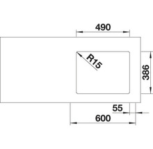 Technische tekening van een wastafel met afmetingen