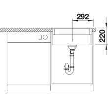 Technische tekening van een spoelbak met de afmetingen 292 bij 220 millimeter.