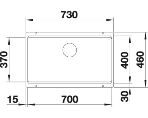 Schets van een gootsteen met maatvoering