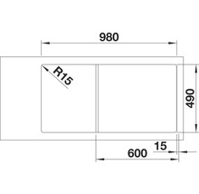 Productmaattekening van een wastafel met de afmetingen 980 x 490 millimeter