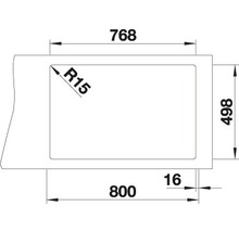 Technische tekening met afmetingen van een rechthoekig object: 768, 800 en 498 millimeter.