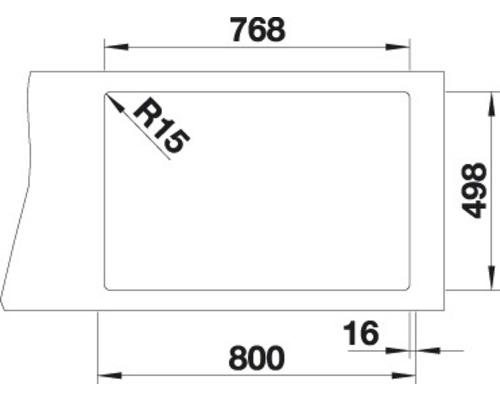 Technische tekening met afmetingen van een rechthoekig object: 768, 800 en 498 millimeter.