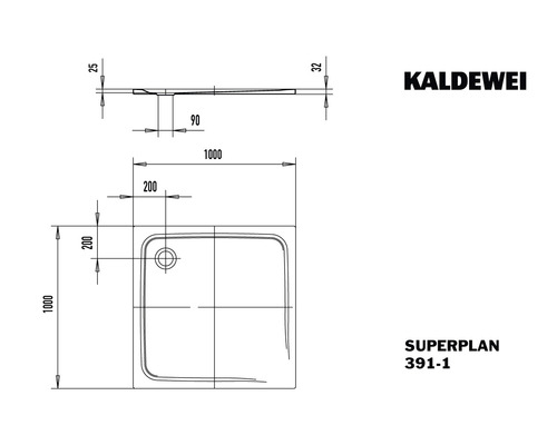 Kaldewei Superplan 391-1 douchebak technische tekening