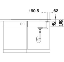 Technische tekening van een gootsteen met afmetingen
