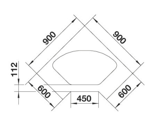 Technische tekening van een douchebak met afmetingen