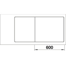Tekening van een dubbele spoelbak met maatvoering 600