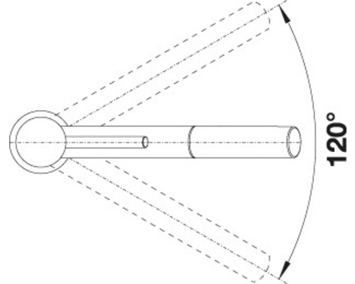 Diagram van een armatuur met een zwenkbereik van 120 graden