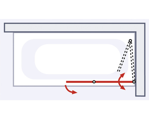 Illustratie van een badwand met scharnierfunctie