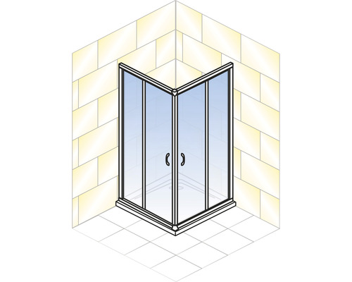 Hoekdouche met glazen deuren in een badkamer