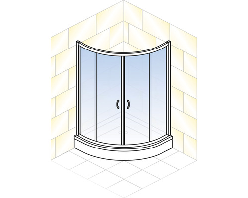 Hoekdouche met afgeronde glazen wanden en twee handgrepen