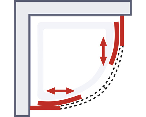 Illustratie van een douchecabine met verstelbereik