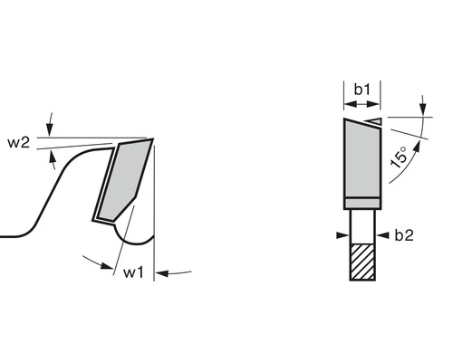 Afbeelding van de gereedschapsgeometrie met hoekspecificaties