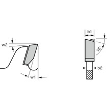 Technische tekening van een groeffrees met hoekspecificaties