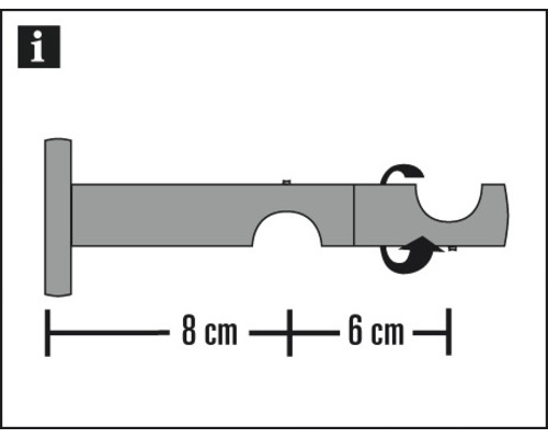Gordijnroedehouder met afmetingen: 8 cm en 6 cm