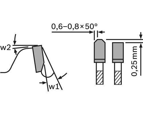 Technische tekening van een afschuiningsfreesgeometrie met maatvoering