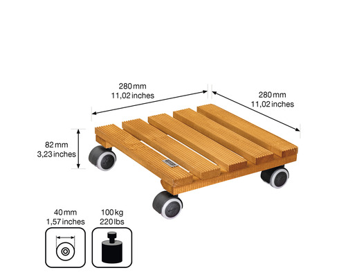 Houten plantenroller met afmetingen en draagvermogen