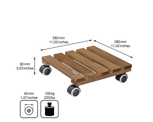 Houten rolplank met afmetingen en draagvermogeninformatie