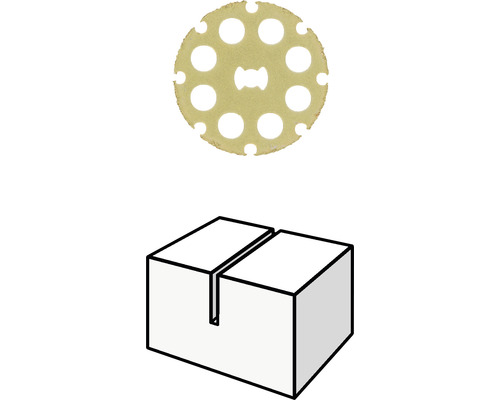 Schijfvormige frees en houten kist met gleuf