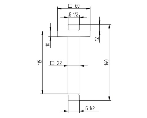 Technische tekening van een sifon met maatvoering